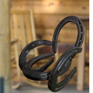 Vintage Metal Diamond Horseshoe Rocking Chair Sculpture Black Rustic Cabin Decor